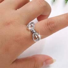 1pc Simple & Elegant Inlaid Bow Knot Ring - Silver - View 6