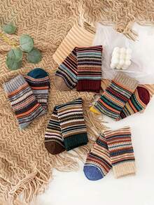 5 双柔软温暖的女士格子冬季袜子 - 厚羊毛中筒袜 - 彩色 - 查看 4