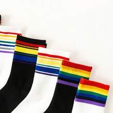 6 雙裝時尚舒適彩虹中筒運動襪男女,適合情侶 - 彩色 - 查看 7