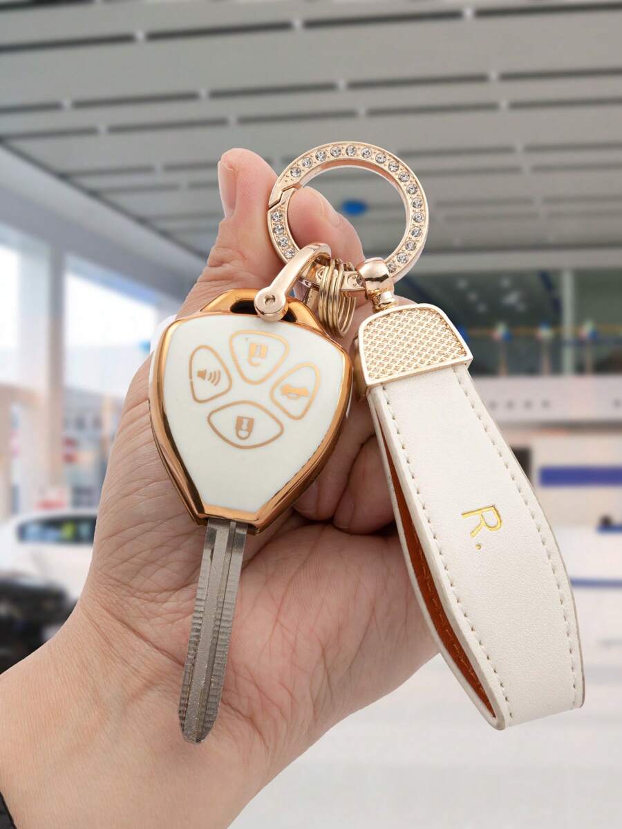 3 件組豐田 4 按鈕直刃汽車鑰匙套裝,包括 Tpu 軟套、帶螺絲起子的皮革鑰匙圈 - 彩色 - 查看 1