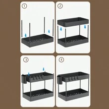 櫥櫃底部收納架,帶掛勾杯子的浴室櫥櫃收納架,可用於廚房浴室的多功能收納架 - 黑色 - 查看 10
