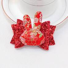 1入風女孩紅色髮夾,3英寸洋蔥粉色雪花兔子刺繡裝飾的髮夾,帶閃亮元素,適用於節日和日常佩戴 - 紅色 - 查看 9