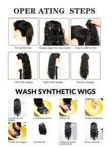 耐热纤维合成爪夹波浪形松散卷曲合成马尾辫接发 24 英寸 210 克马尾假发带发夹接发时尚派对圣诞新年女士礼物、时尚 Y2k、冬季圣诞装饰 - 棕色 - 查看 8