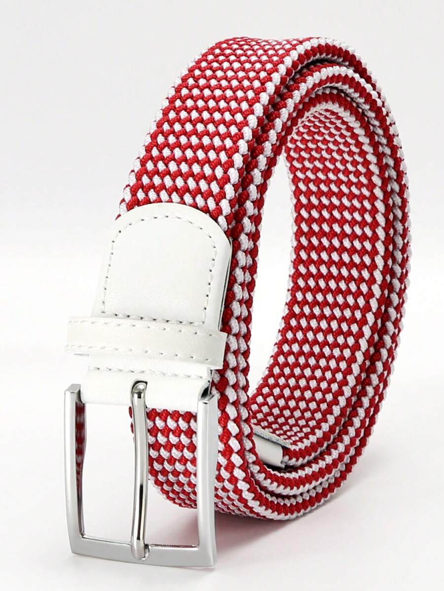 1 件男士時尚經典鬆緊編織腰帶,適合日常穿著和戶外活動 - 彩色 - 查看 1