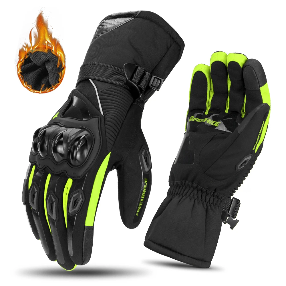 摩托車手套冬季保暖防風防水男士摩托車騎行手套觸摸螢幕摩托越野滑雪手套 - 綠色 - 查看 1