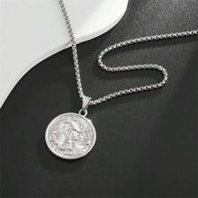 1 件精美十二生肖龙吊坠护身符图案项链适合男女时尚潮流派对珠宝礼物 - 銀色 - 查看 4