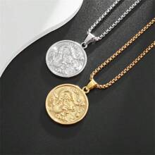 1 件精美十二生肖龙吊坠护身符图案项链适合男女时尚潮流派对珠宝礼物 - 銀色 - 查看 3