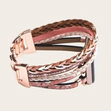 波西米亞風格皮革錶帶相容於蘋果手錶，男女適用38mm/40mm/41mm和42mm/44mm/45mm/49mm，粉色時尚手印皮革蘋果錶帶適用於錶帶系列9/8/7/6/5/4/3/2/1/SE Ultra 2 - 粉色 - 查看 1