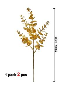 2 件人造金色闪光桉树假植物金色塑料叶仿芦苇植物灌木适用于室内外派对婚礼桌 DIY 装饰、情人节、礼物生日毕业家居装饰返校房间装饰学校用品 - 金色 - 查看 2