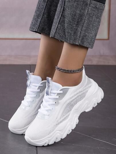 New Women's Fashionable Breathable Mesh High Top Thick Sole Casual Sports Shoes, Suitable For Outdoor Walking And Hiking, Comfortable And Lightweight