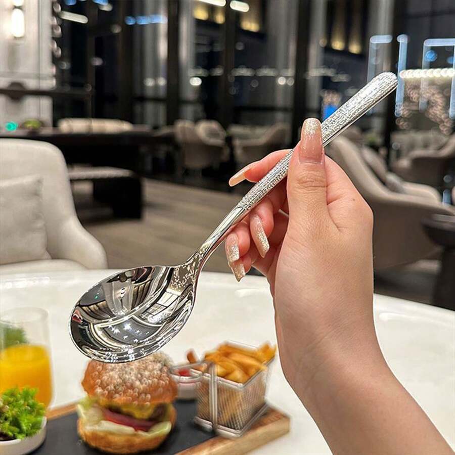 1-2入組304不銹鋼湯匙套裝,加厚湯匙,韓式長柄晚餐匙,冰淇淋匙,西瓜用勺