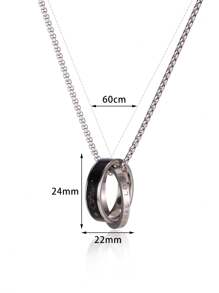 1pc Stainless Steel Double Loop Buckle Necklace For Men, Hip Hop Style Minimalist Design Ring Pendant - Silver - View 7