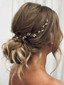 歐美風格新娘髮飾手工編織珍珠水晶頭帶 - 銀色 - 查看 2