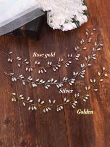 歐美風格新娘髮飾手工編織珍珠水晶頭帶 - 銀色 - 查看 1