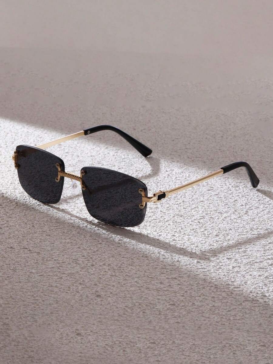 1 Pair Fashionable Men's Rimless Square Eyeglasses, Suitable For Driving, Fishing, Daily Life And Outdoor Travel - Brown - View 1