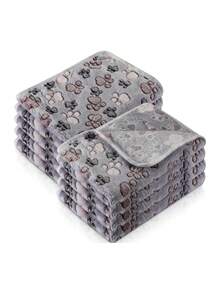 1入組冬季暖和珊瑚絨貓狗爪印毛毯,適用於小-中型貓狗,室內和戶外使用 - 灰色 - 查看 7