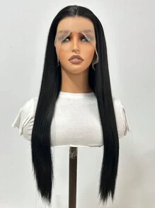 Straight Black 24in Synthetic Fiber Free Part Lace Front Wig Cap, Suitable For Daily Wear - Black - View 5