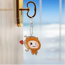 Children'S Handmade Diy Diamond Painting Cartoon Twelve Constellations Keychain, 5d Diamond Keychain Pendant Accessories - Orange - View 1