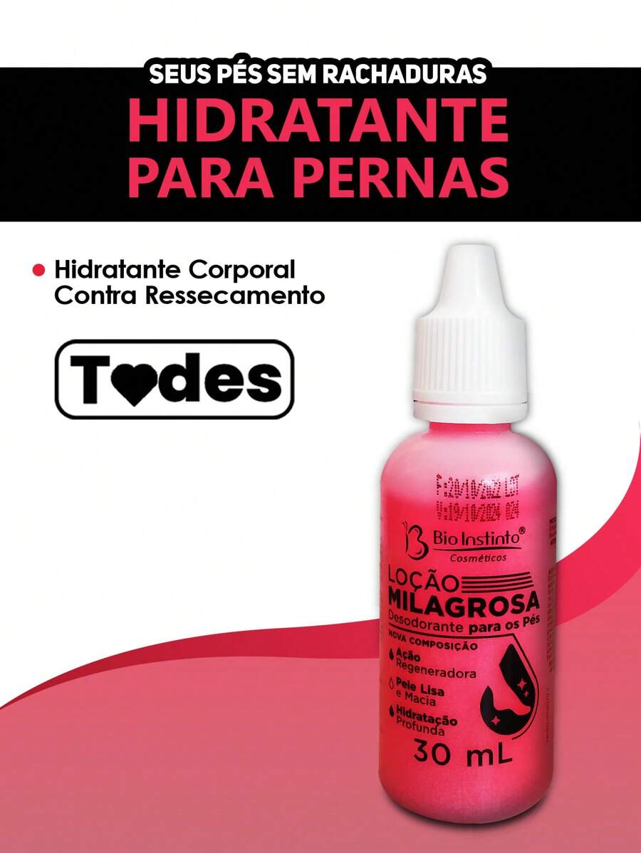 Creme Loção Desodorante Para os Pés Hidratante Combate Rachaduras 30ml Bio Instinto Cosméticos - Rosa chiclete - Visão 1