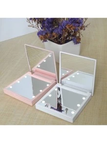 1Pc Portable Lighted Pocket Mirror With Double Sided Foldable Makeup Mirror, Battery Not Included (Need To Be Purchased Separately) For Home Tabletop Decoration, Bathroom, Dresser Vanity & Countertop Bedroom Travel Dormitory Mirror Women Gift