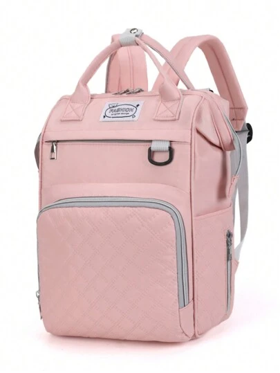1個粉色嬰兒尿布背包,大容量媽媽袋,時尚便攜旅行母嬰包,可掛在嬰兒車上