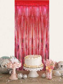 3入組方形酒紅色流蘇雨幕背景裝飾生日派對婚禮寶寶淋浴派對裝飾用品塑料幕布，照片背景 - 酒紅色 - 查看 6
