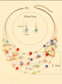 歐美風格流行的波西米亞新娘多色珍珠和水晶個性手工串珠項鍊、頸鏈和耳環套裝,適合女性 - 彩色 - 查看 3