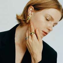 1 对欧美风格脸型金银金属超大耳环，带抛光镜面，时尚个性珠宝 - 人面金屬耳環 - 查看 4