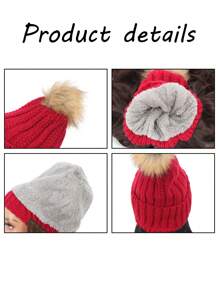 18 Inch Long Red Knit Hat With Pom-Pom, Big Wavy Hair And Warmth Perfect For Winter - Black - View 5