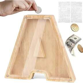 Large Size 26 Alphabet Wooden Piggy Bank - Durable Coin Savings Box, Personalized A-Z Letter Piggy Bank, Transparent Coin Storage Box, Decoration, Birthday, Children's Savings, Alphabet Savings, Boys And Girls Name Coin Box, Christmas, Thanksgiving, New Year, Children's Birthday Gift, Unique Gift/Birthday Gift For Boy And Women/Graduation Gift/Back To School Gift
