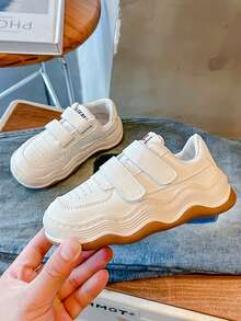 春秋新款柔軟皮革舒適白色休閒鞋，適用於幼童男女，採用魔術貼設計，透氣耐滑運動鞋 - 白色 - 查看 3