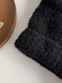 1pc Cute Long Horn Star Decor Knitted Hat For Women, Autumn/Winter, Warm Ear Protection Beanie - Black - View 7