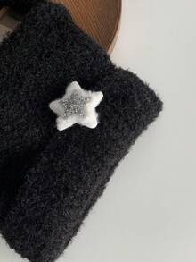 1pc Cute Long Horn Star Decor Knitted Hat For Women, Autumn/Winter, Warm Ear Protection Beanie - Black - View 8
