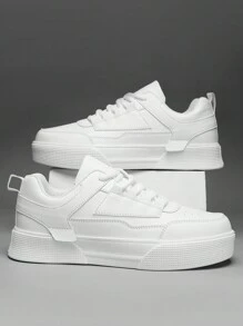 New Flat Shoes For Men, Casual Round Toe Lace-Up Skateboarding Shoes, Simple Outdoor Elevated Sports Sneakers