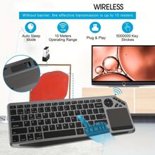 JOMAA 2.4G Wireless Keyboard Backlit Rechargeable Keyboard Touchpad Keyboard For TV  PC (Gray) - Black - View 6