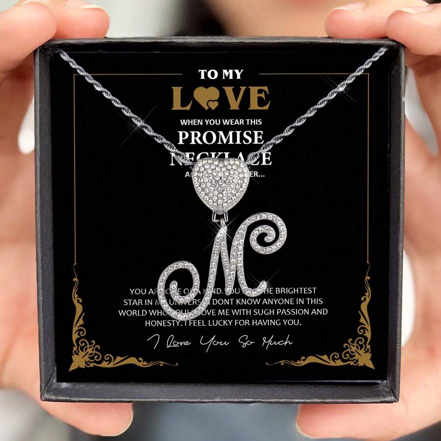 銀色連鎖字母吊墜項鍊,精緻字母吊墜附有a到z的不對稱字母陳述,不對稱字母頸鏈,禮品盒包裝 - 銀色 - 查看 1