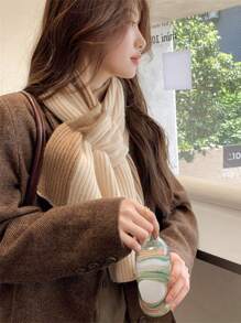 Small Scarf Short Women'S Autumn And Winter Cross Knitted Scarf Korean Style Color Matching Versatile Winter Warm Slouchy Neck 1 Pc - Beige - View 1
