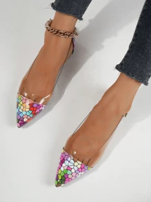 女款夏季經典舒適尖頭戶外平底鞋,透明 Pvc 鞋面與拼接設計 - 彩色 - 查看 2