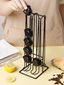1個簡單的咖啡膠囊存儲架,鐵製雙面咖啡存儲籃,帶噴粉矩形底座的小咖啡分子架,可存放32件及以上 - 黑色 - 查看 5