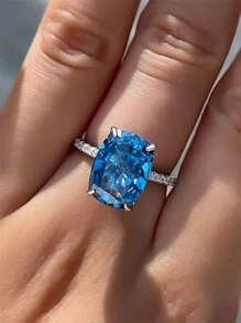 1顆令人驚艷的藍色立方氧化鋯女戒指,適用於情人節禮物、婚禮周年慶祝活動珠寶首飾 - 1# - 查看 1