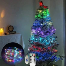 BASIC LIVING 50/100/200 LED 5/10/20M 串灯，USB 供电遥控闪烁串灯，用于卧室、花园、派对、婚礼童话灯、庭院树、婚礼派对铜线灯圣诞装饰圣诞礼物感恩节圣诞树装饰饰品圣诞灯床派对装饰节日圣诞装饰 - 彩色 - 查看 6