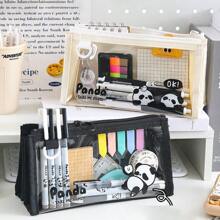 1個可愛的熊貓透明鉛筆盒,學生文具收納盒 - 米色 - 查看 4