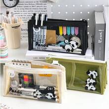 1個可愛的熊貓透明鉛筆盒,學生文具收納盒 - 米色 - 查看 3
