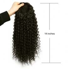 Synthetic Drawstring Puff Ponytail Afro Curly 14 Inch Hair Extension Clip In Ponytail African Ombre Long Hair, Suitable For Various Occasions, Including Music Festivals, Parties, Vacations, And All Seasons - Black - View 5