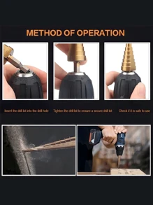 STONEGO 1PC HSS Step Cone Drill Bits Set, Hex Shank Step Drill (3-12/4-20/4-32mm) Titanium Bit Hole Cutter For DIY Wood, Metal, Stainless Steel, Sheet Metal,Tool Accessories - Yellow - View 4