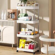 1pc 3/4/5-Layer Storage Rack, Bedside Shelf, Floor-Standing Shelf, Bathroom Shelf, Kitchen Cart With Narrow Gap, Wide Bookshelf, Snack Shelf Cart - White - View 5