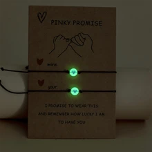 2 件個人化時尚簡約發光心型蠟繩編織友誼情侶手鍊 - 均碼 - 查看 9