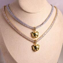 1pc Gold Smooth Bear Head Pendant Necklaces For Women Gold Plated  Tennis Chain Teddy Bear Necklaces CZ Jewelry - Bear - View 9