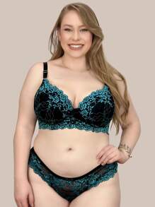 Plus Size Bra & Panty Sets - 藍色 - 查看 3