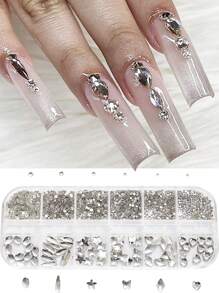 12颗白色美甲水钻，扁平美甲宝石装饰 - 月亮、星星、心形吊坠、珍珠、3D花朵美甲DIY用品 - 無色 - 查看 1